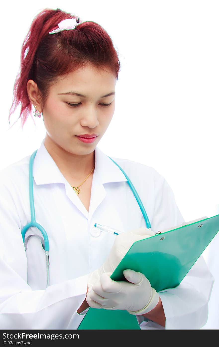 Doctor wearing medical mask on white background. Doctor wearing medical mask on white background