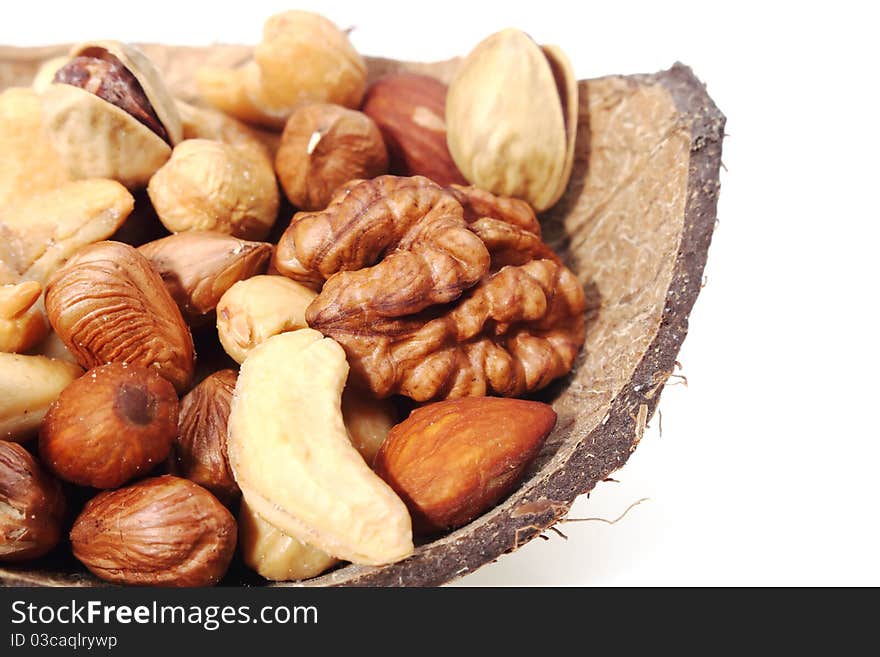 Assorted nuts (almonds, filberts, walnuts, cashews), close-up. Assorted nuts (almonds, filberts, walnuts, cashews), close-up