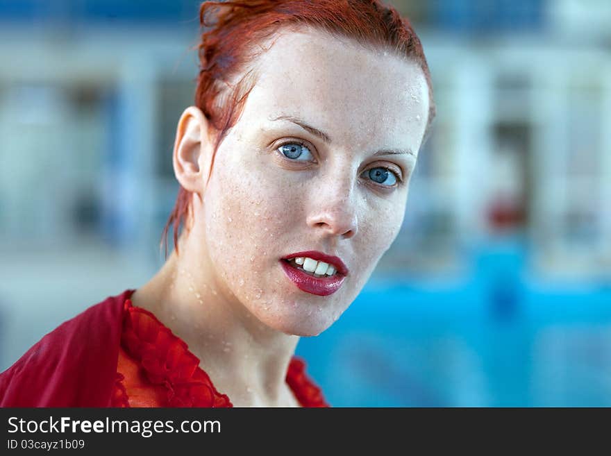 Close-up of woman face with wet hair. Close-up of woman face with wet hair