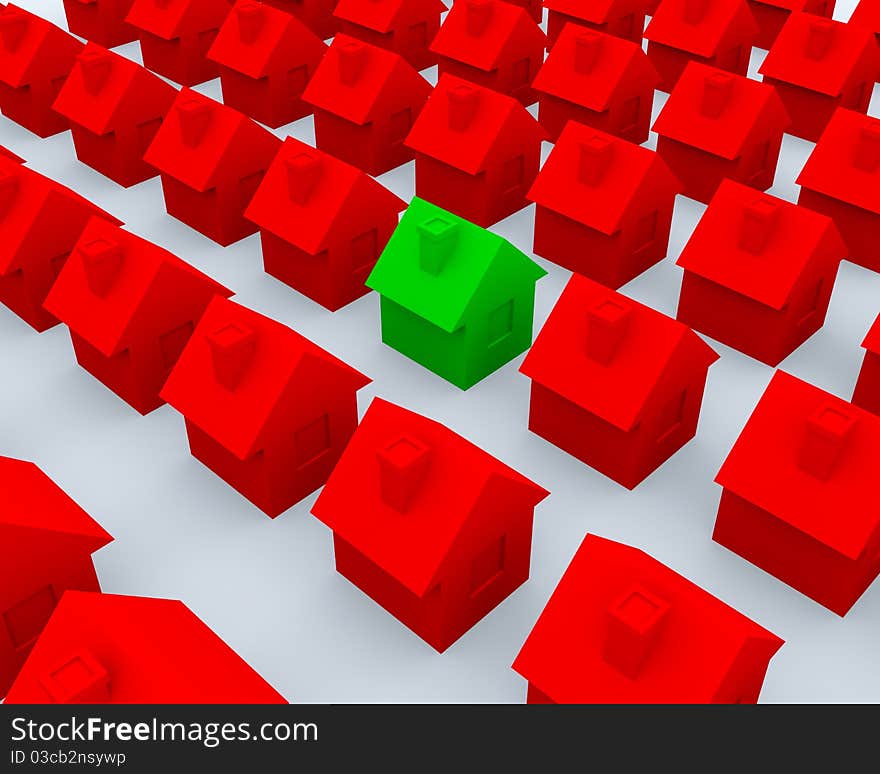 Red And Green 3d Houses