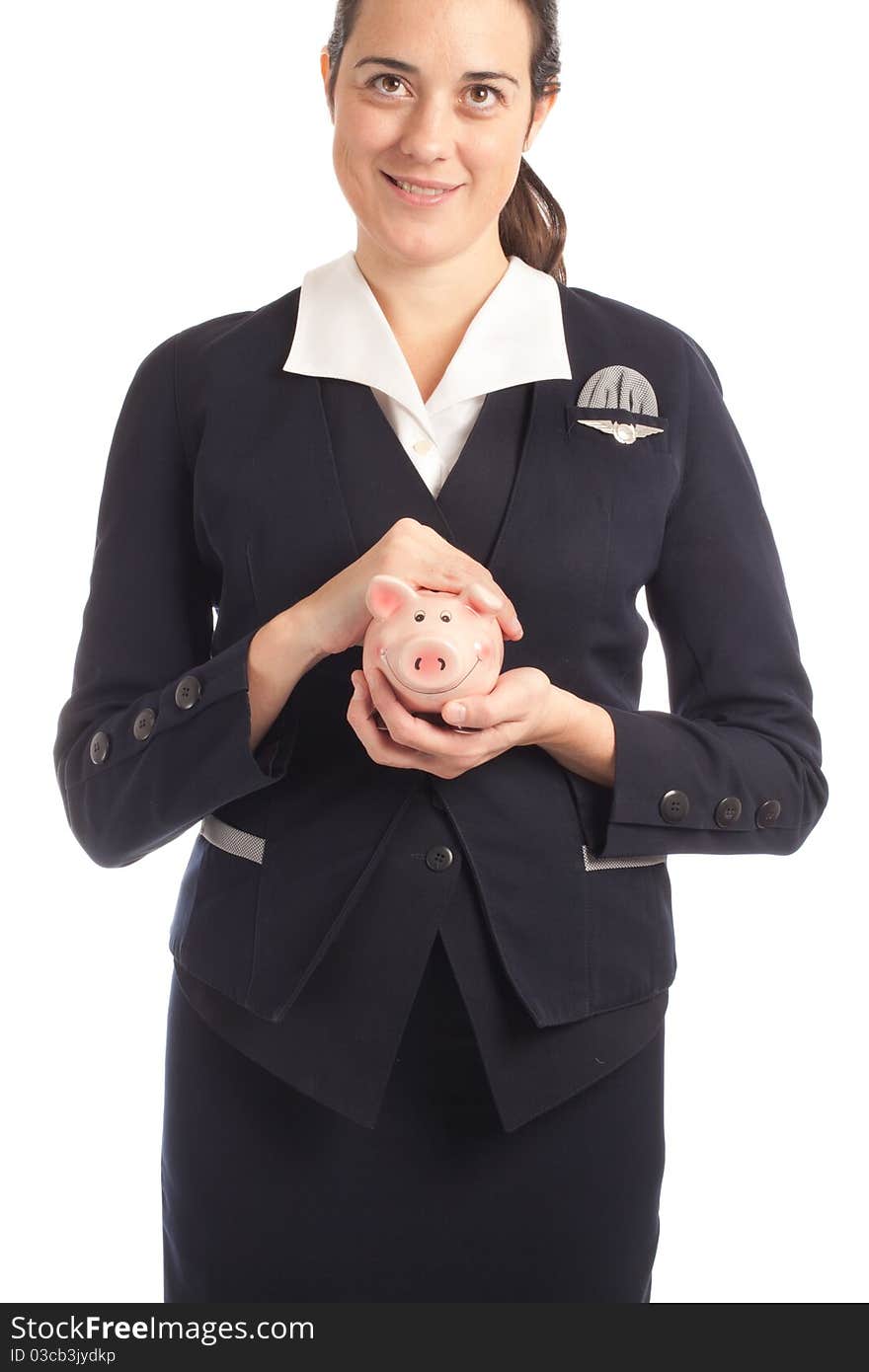 Woman and piggy bank