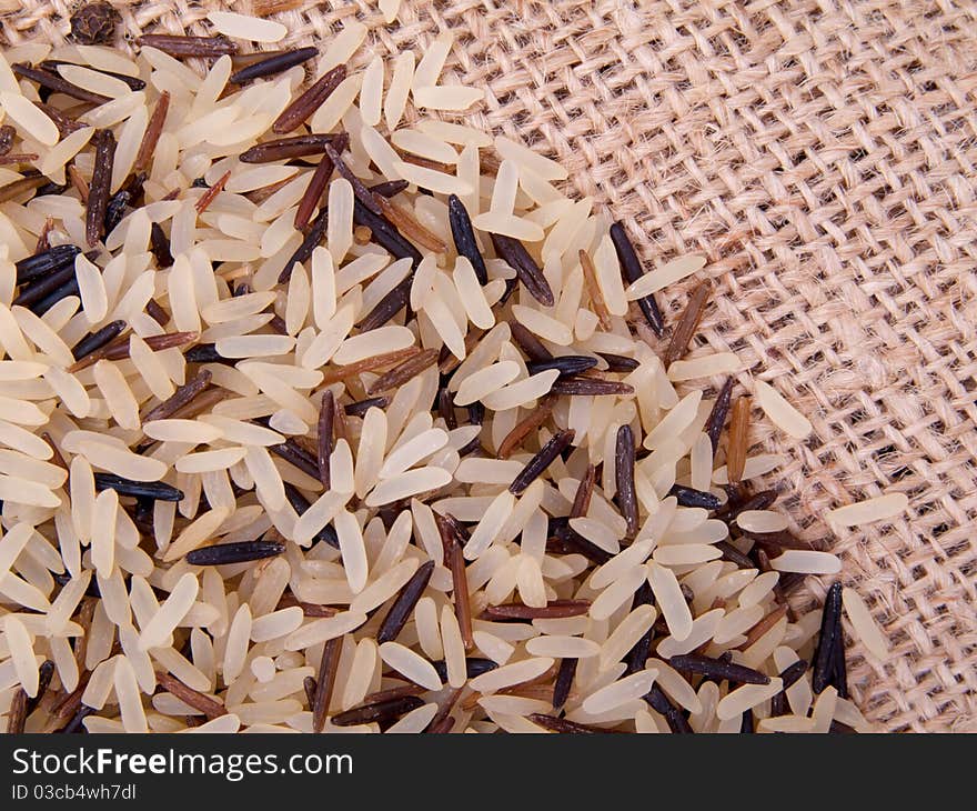 Pile of wild rice on canvas