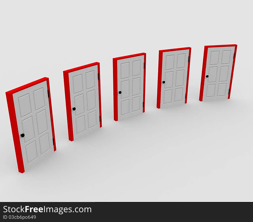 Five closed doors. Concept of choice.