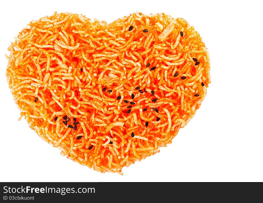 Heart shape Thai style crisp fried rice noodle