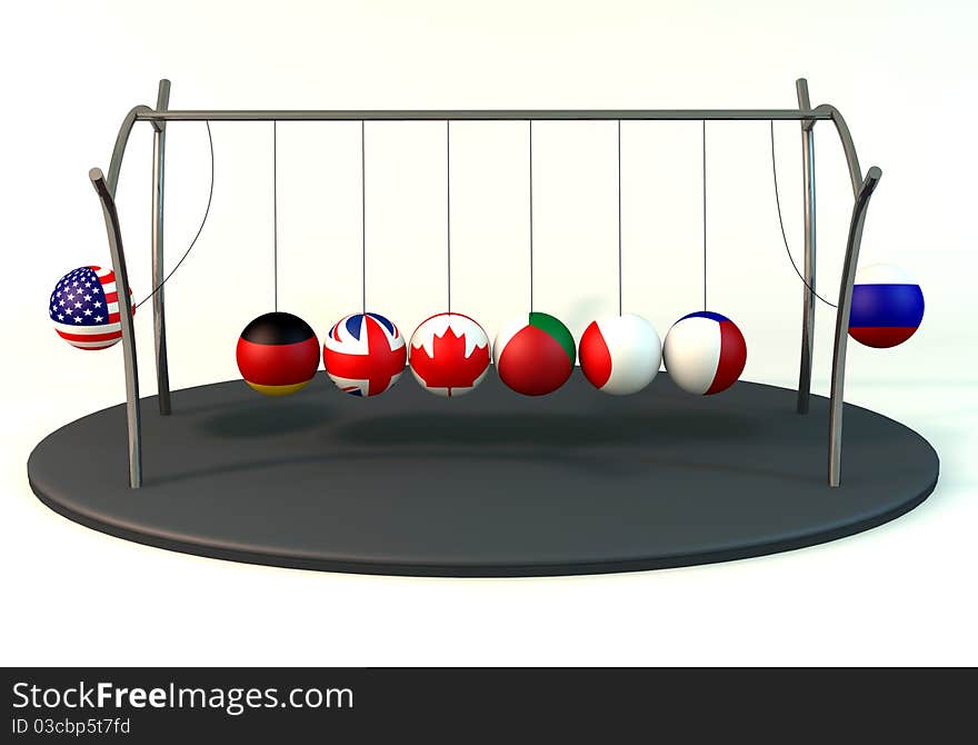 Balls with flags of the Group of Eight on white background. Balls with flags of the Group of Eight on white background