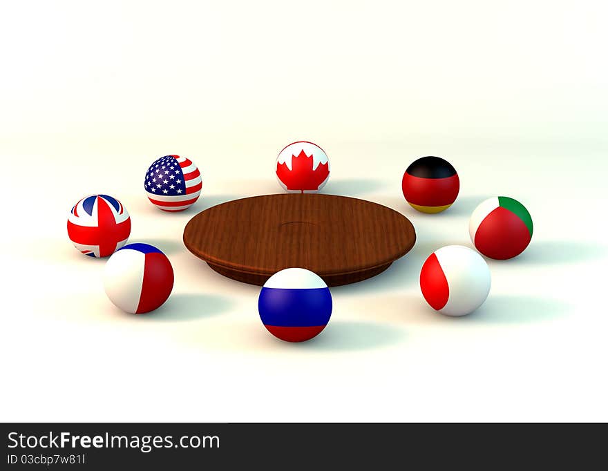 Balls with flags of the Group of Eight on white background. Balls with flags of the Group of Eight on white background