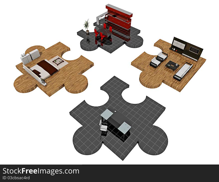 Modern Interior From A Puzzle 3D