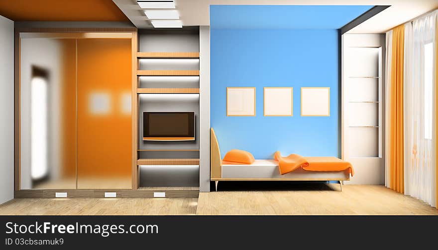 Modern interior of a bedroom room 3D