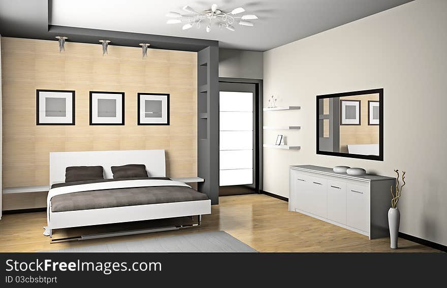 Modern interior of a bedroom room 3D