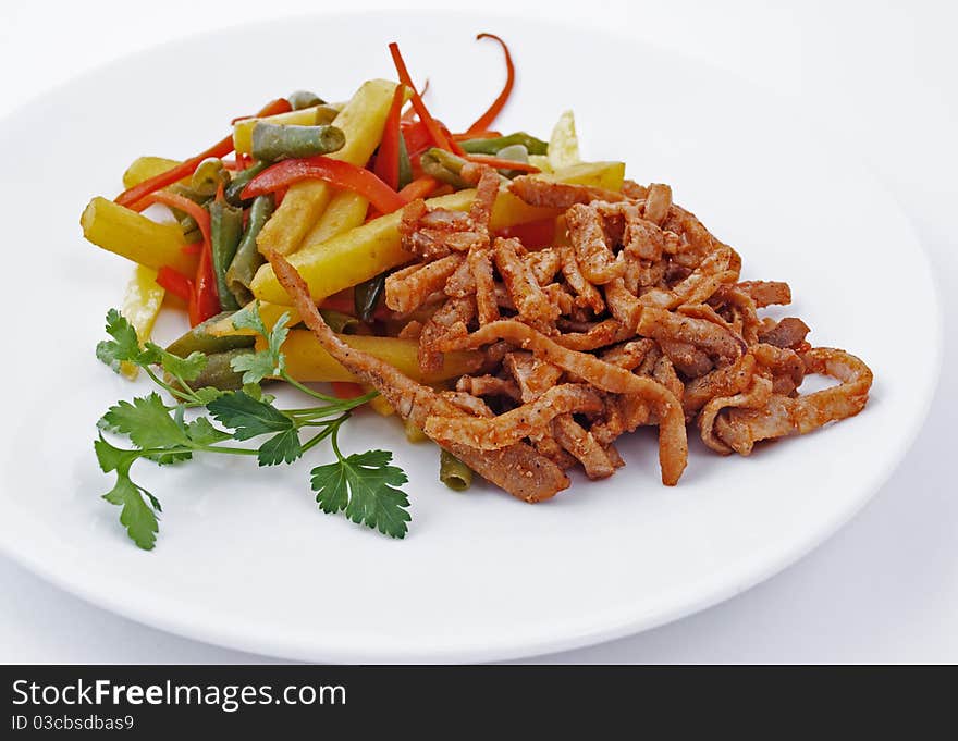 Photo of meat with a mushrooms on plate