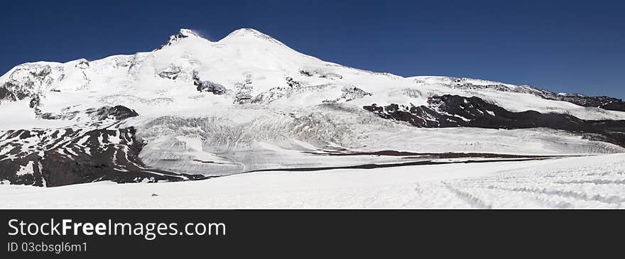 Panorama of Elbrus. It's the highest peak of Europe. Caucasus. Russia