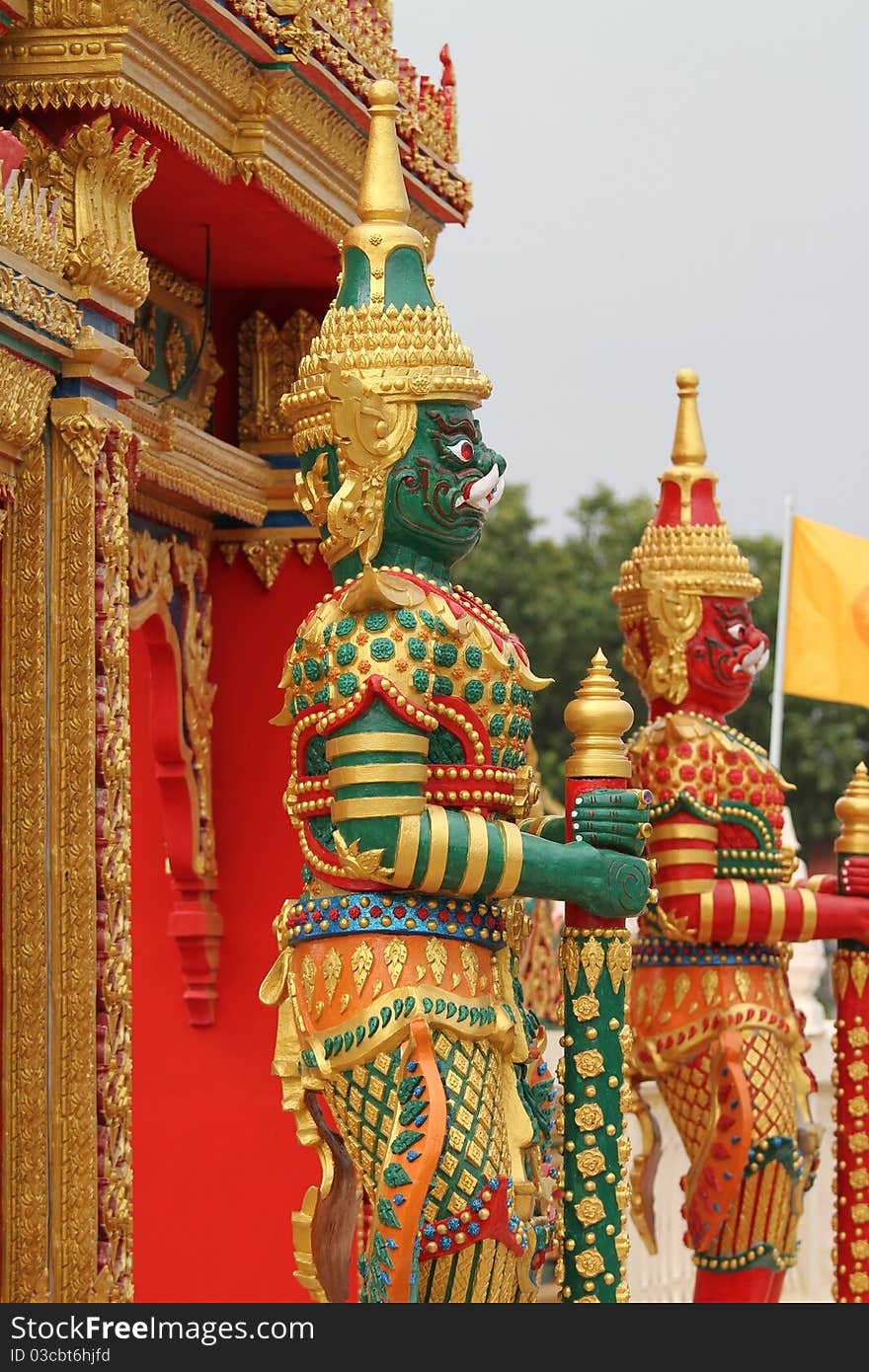 Giant in the front of the temple serves as a gatekeeper