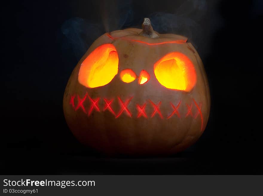 Smoking jack-o-lantern