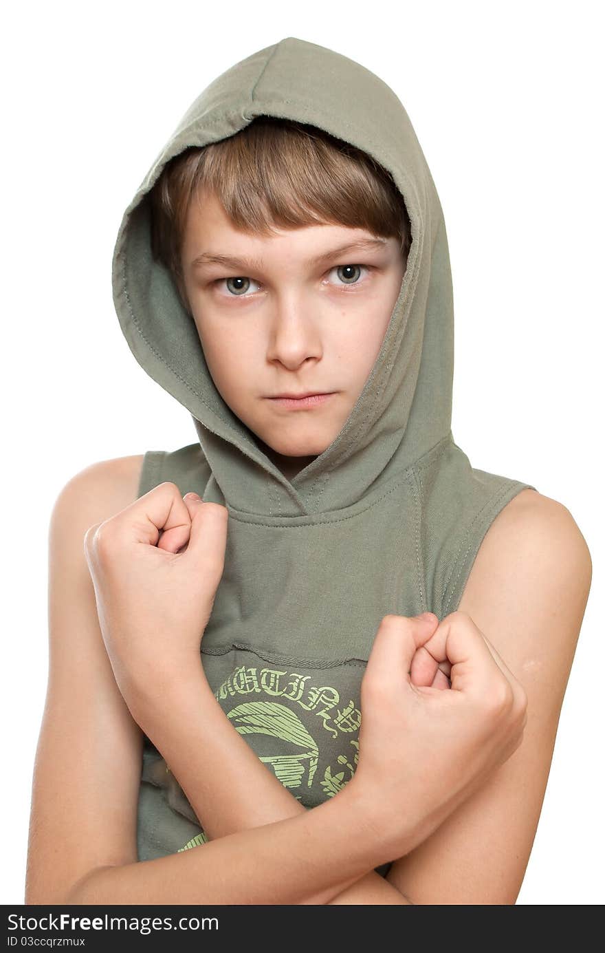 Portrait of a teenager isolated on a white background. Happy youth.