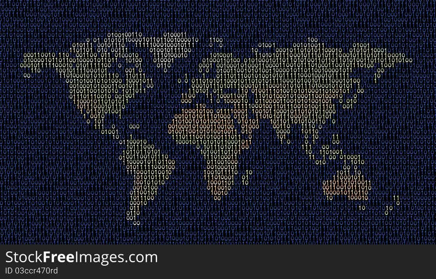 Colorful world map created with binary code. Colorful world map created with binary code.