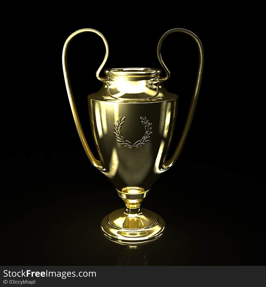 Glossy golden cup with laurel wreath. Glossy golden cup with laurel wreath