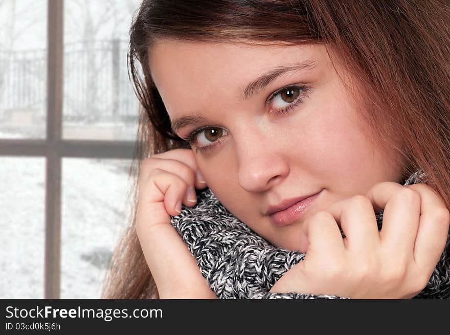 Woman posing in sweater