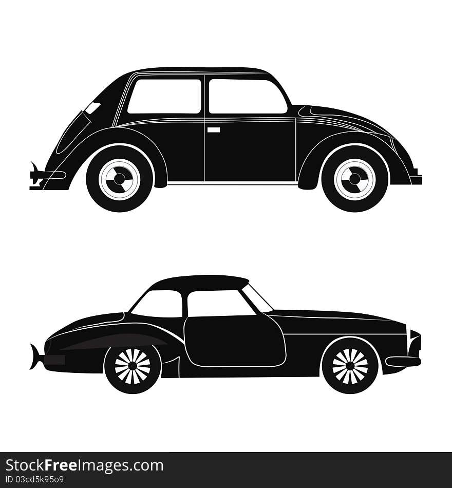 Set car silhouette, illustration. Two vehicle. Set car silhouette, illustration. Two vehicle