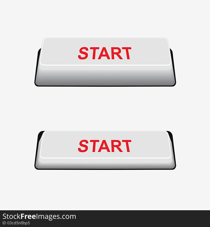 Start button and pressed button. Button on/off. Vector illustration. Element for design