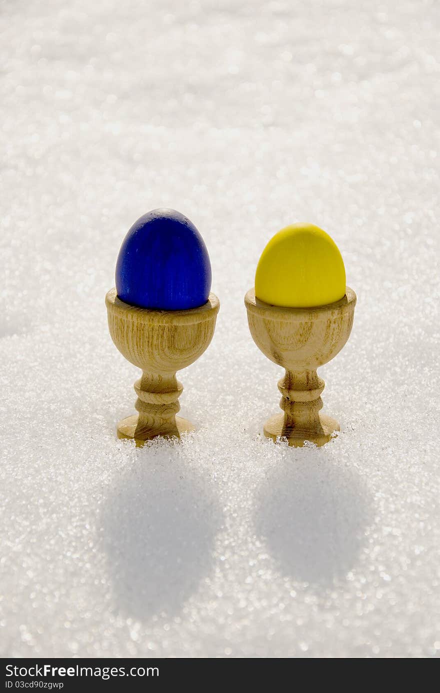 Two Easter Eggs On Spring Snow