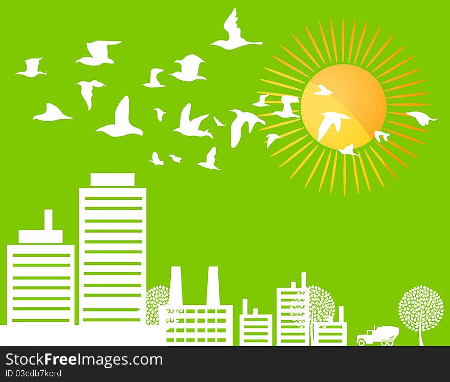 City silhouette on a green background. A  illustration. City silhouette on a green background. A  illustration