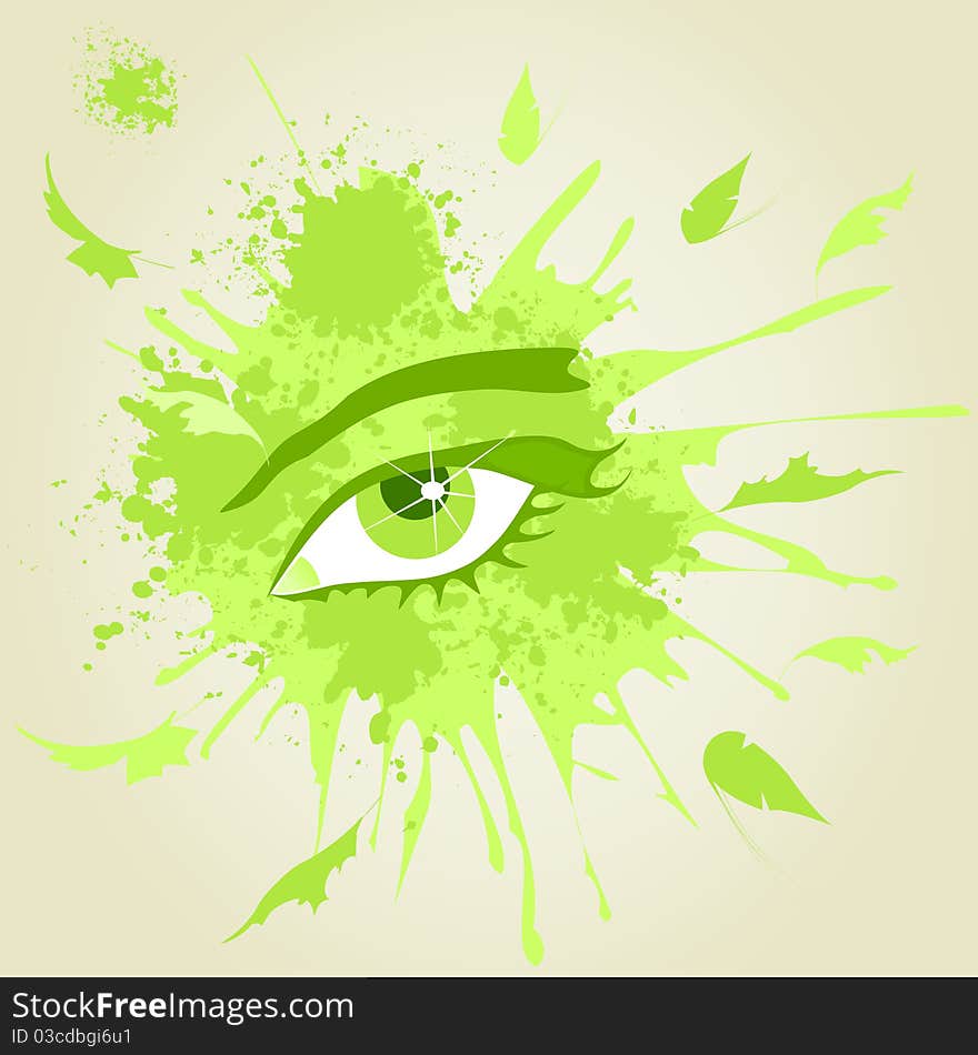 The eye looks from a green stain. A  illustration. The eye looks from a green stain. A  illustration