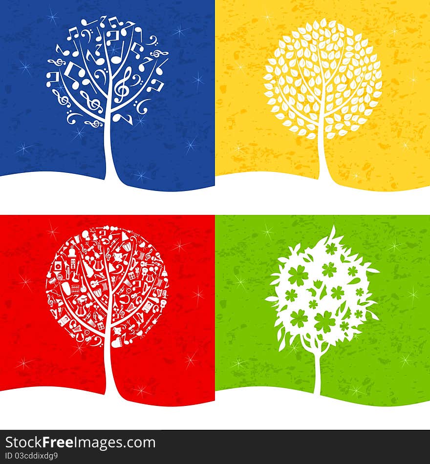 Tree at various times year. A vector illustration. Tree at various times year. A vector illustration