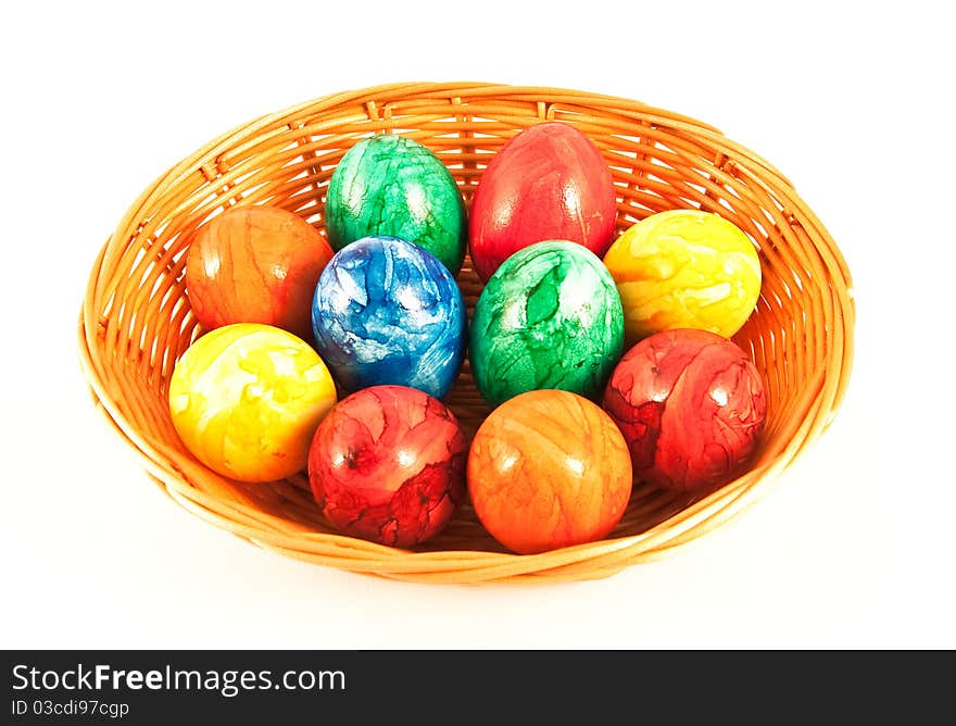 Easter painted eggs in a basket. Easter painted eggs in a basket.