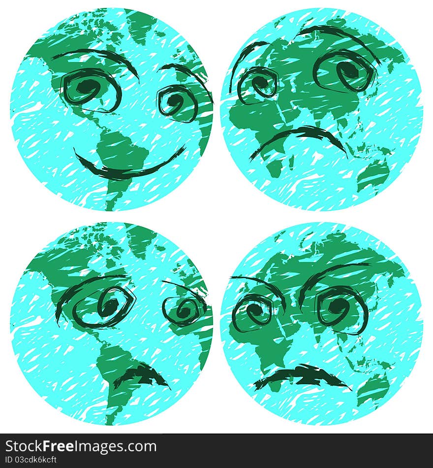 World globe with different expressions. World globe with different expressions