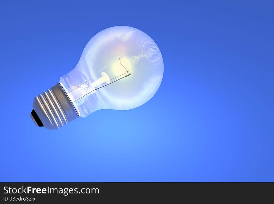 Light bulb tungsten screw in render on blue background