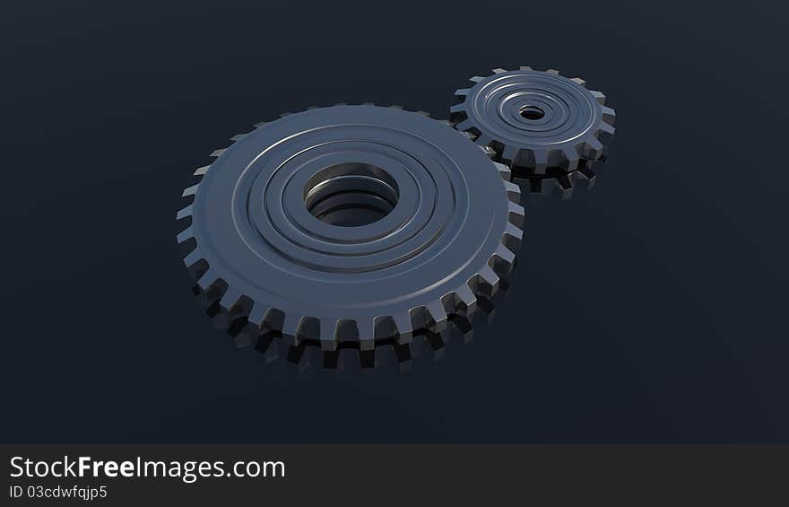 Two gears on reflective ground