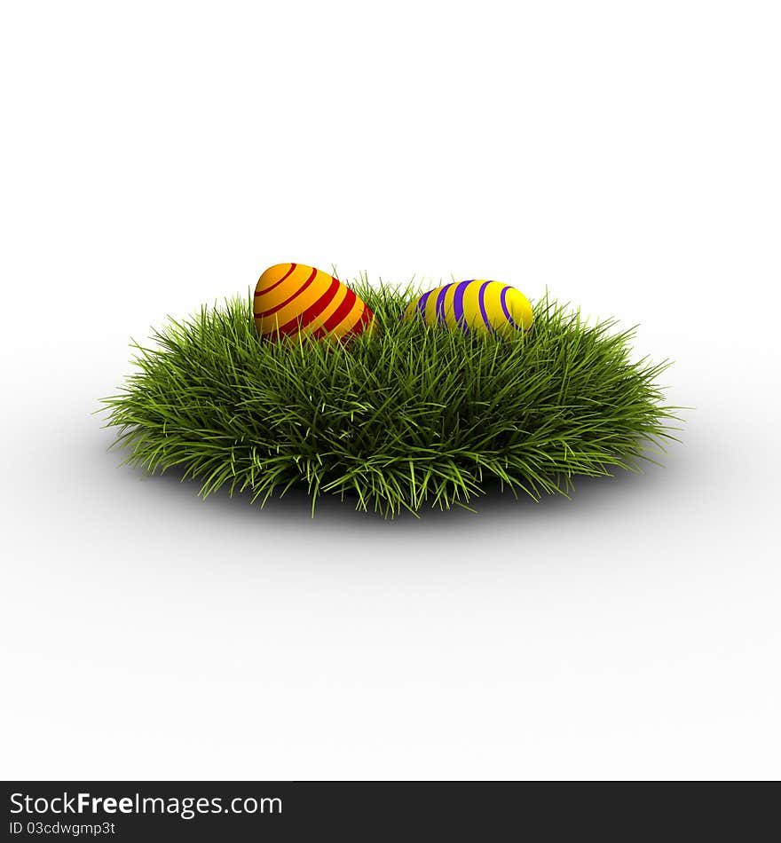 Two painted easter eggs in grass