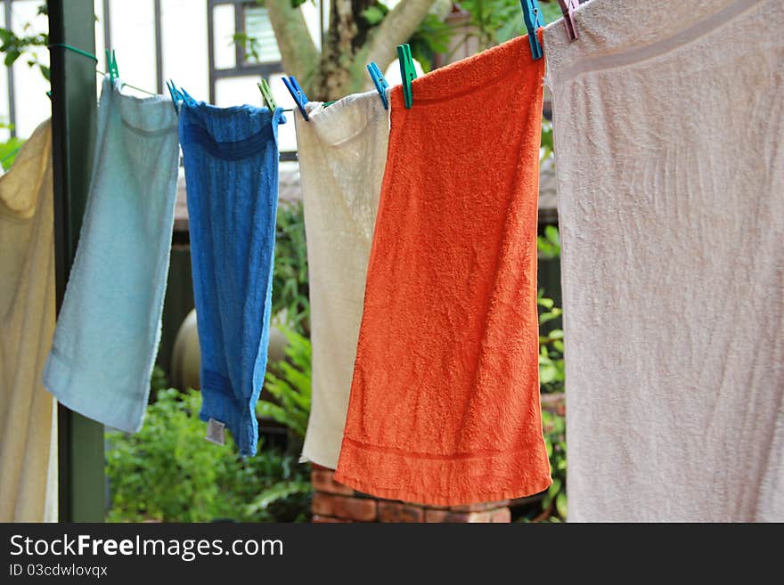 Towels hanging on the line. Towels hanging on the line