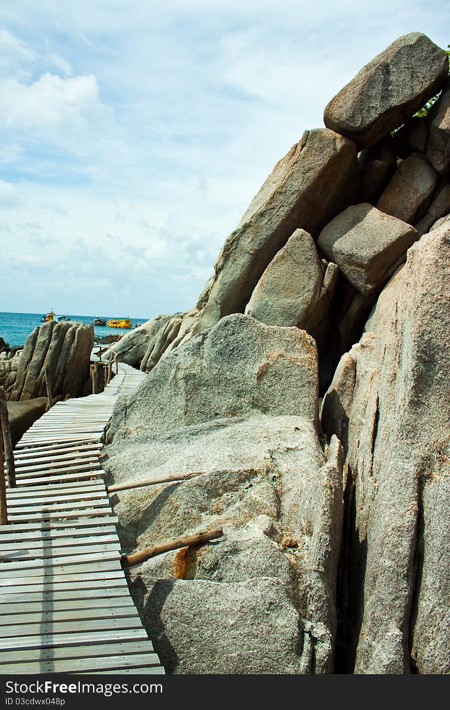 Walk way around the island. Walk way around the island