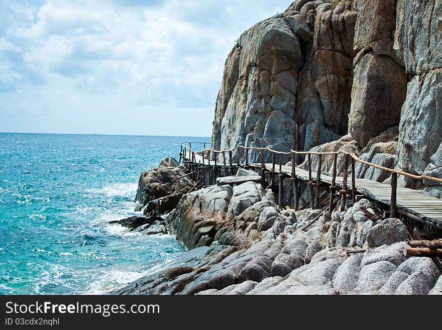 Walk way around the island. Walk way around the island