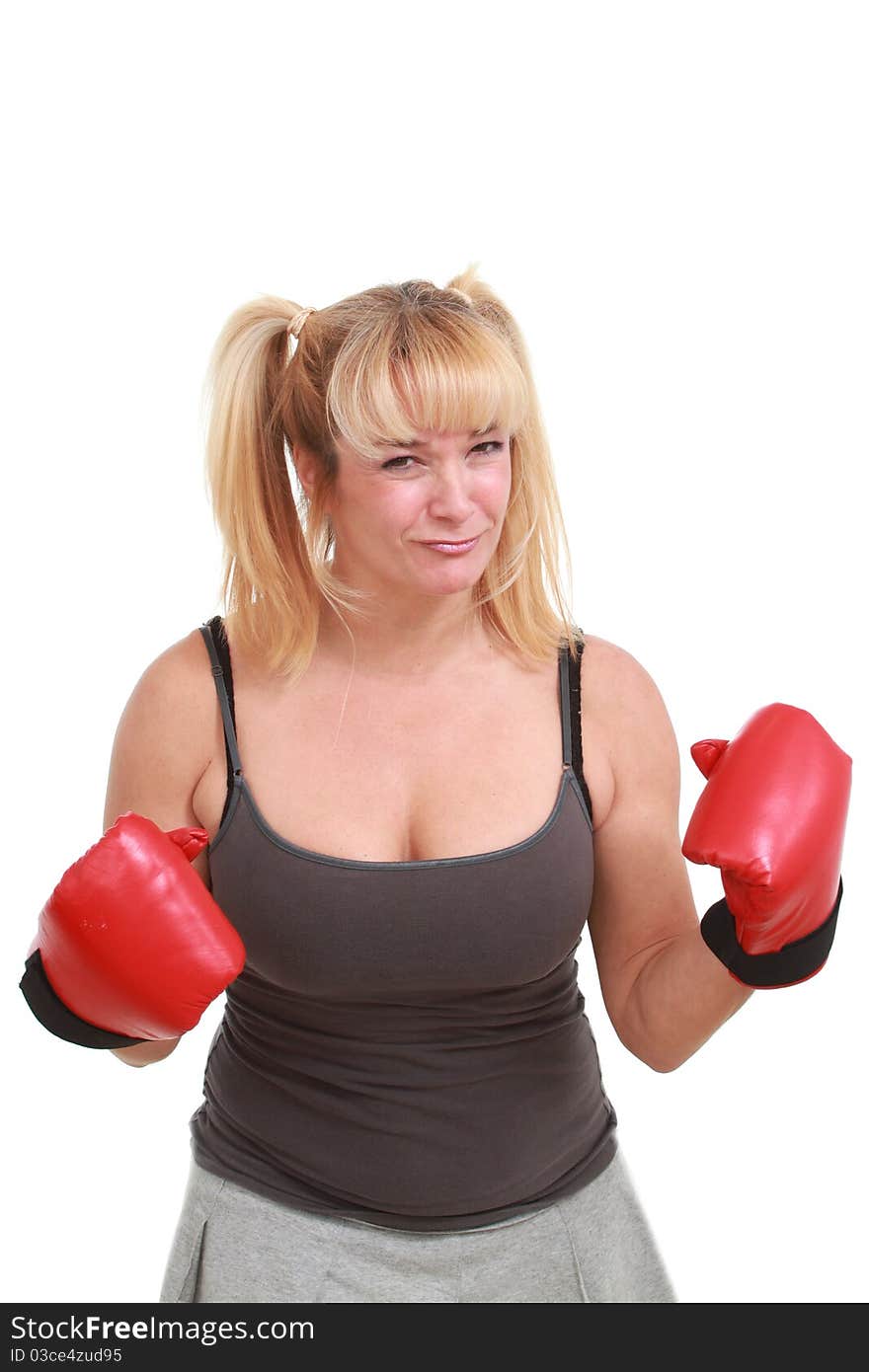 Mature Funny Woman With Boxing Gloves