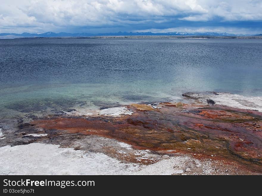 Overflow from hot springs in the West Thumb Geyser Basin in Yellowstone National Park. Overflow from hot springs in the West Thumb Geyser Basin in Yellowstone National Park