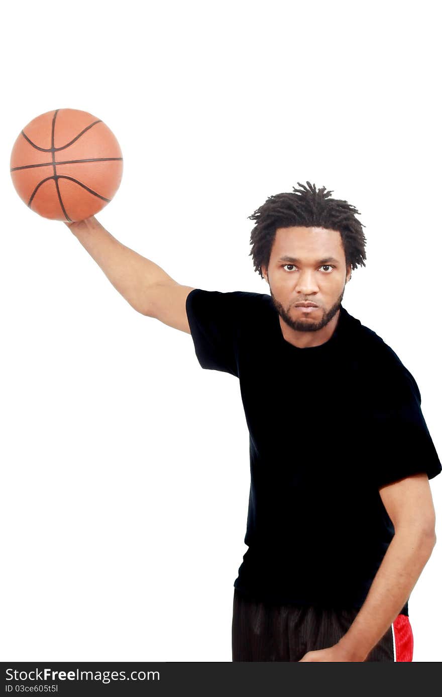 Black basketball player isolated on white