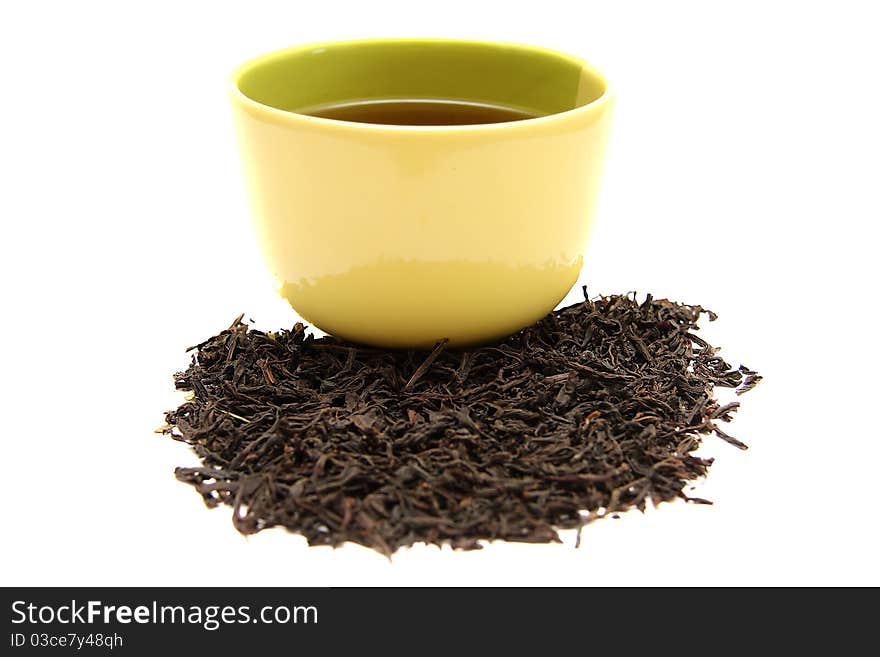 A black tea leaves with cup of tea