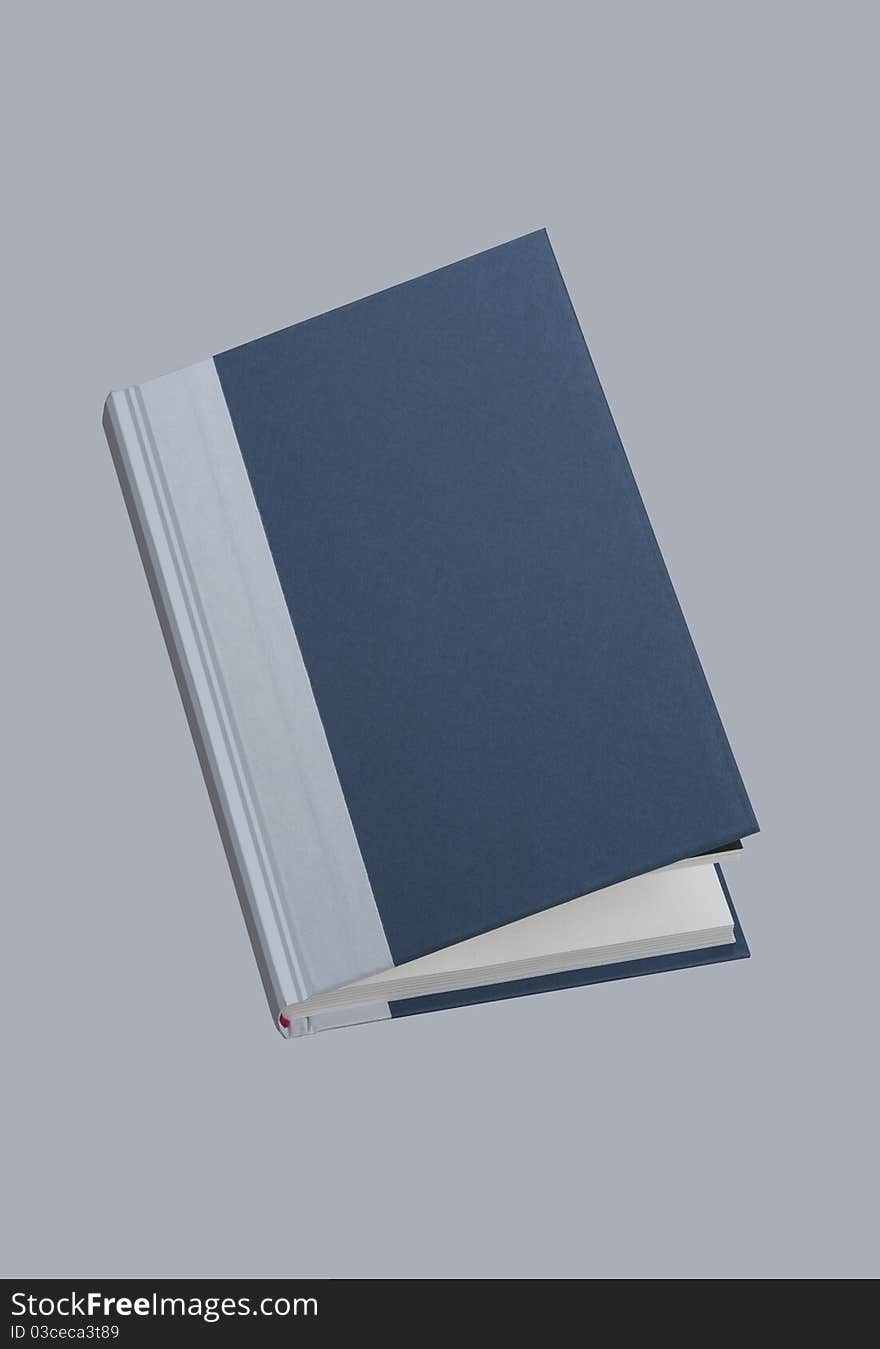 Plain blue book, open, for design layout. Plain blue book, open, for design layout