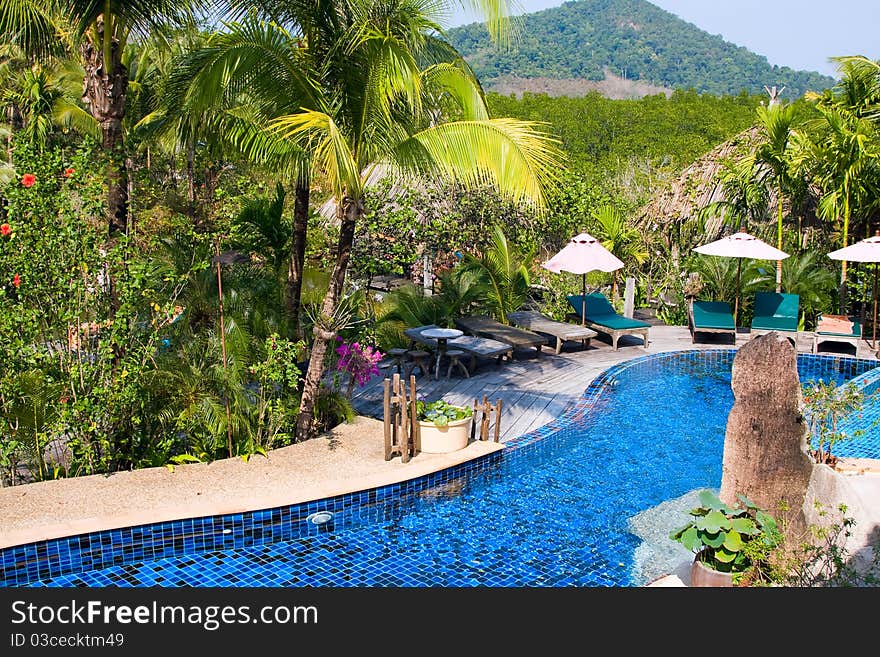 A pool with mountain landscape . Thailand . A pool with mountain landscape . Thailand .