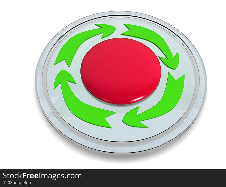 Red button with the green arrows on a white background №1. Red button with the green arrows on a white background №1