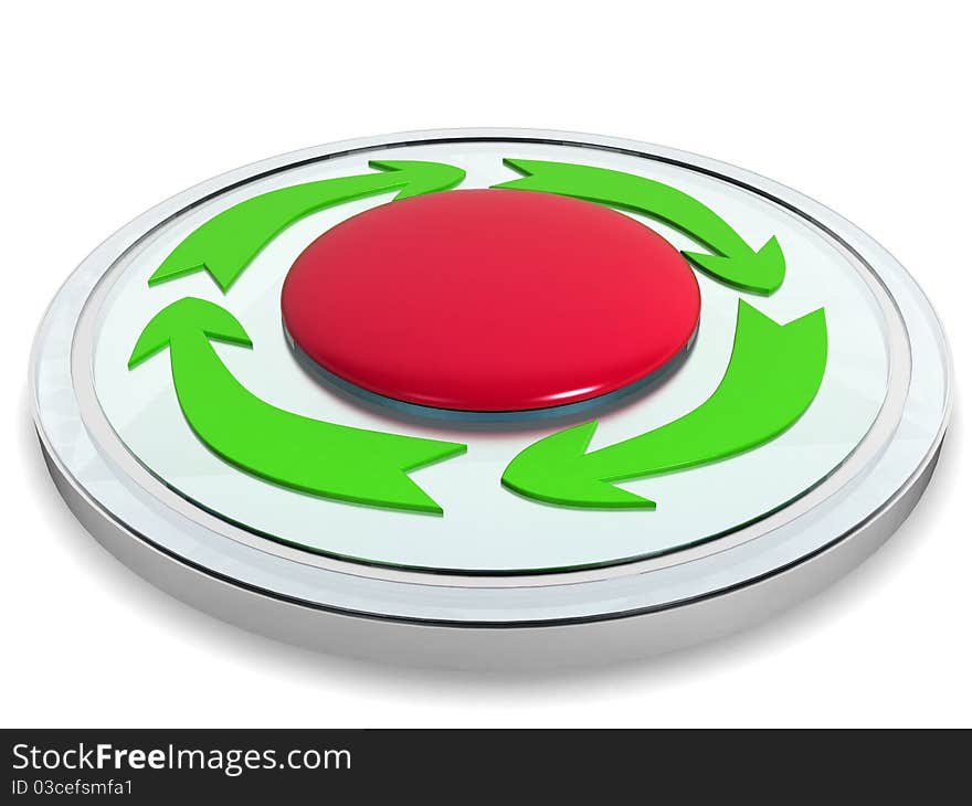 Red button with the green arrows on a white background №2. Red button with the green arrows on a white background №2