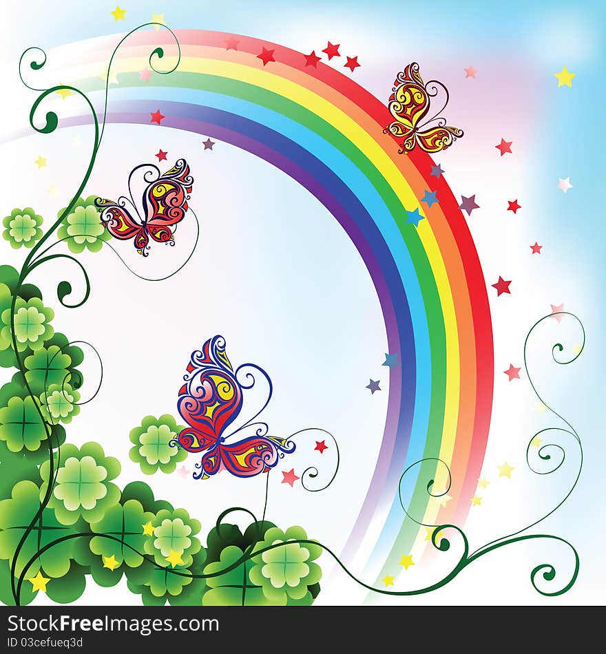 Abstract background with rainbow and clower