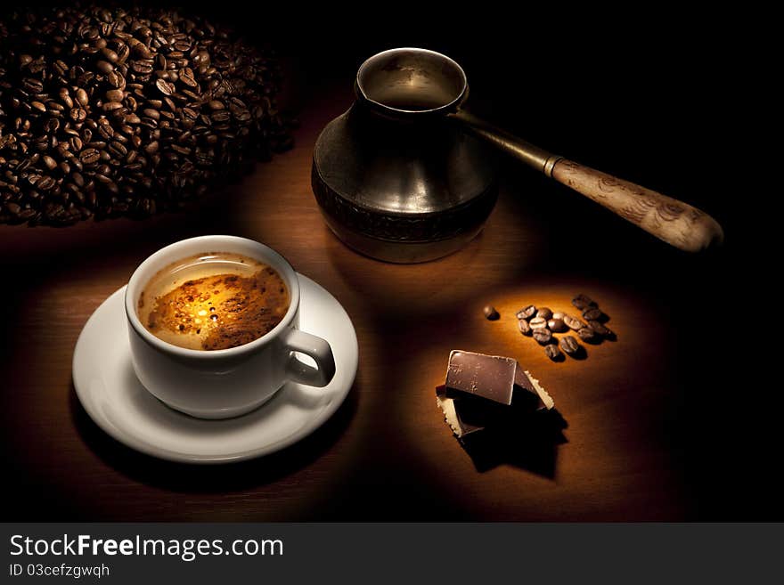 Beautiful coffee still-life on a black background