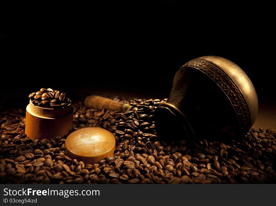 Beautiful coffee still-life on a black background