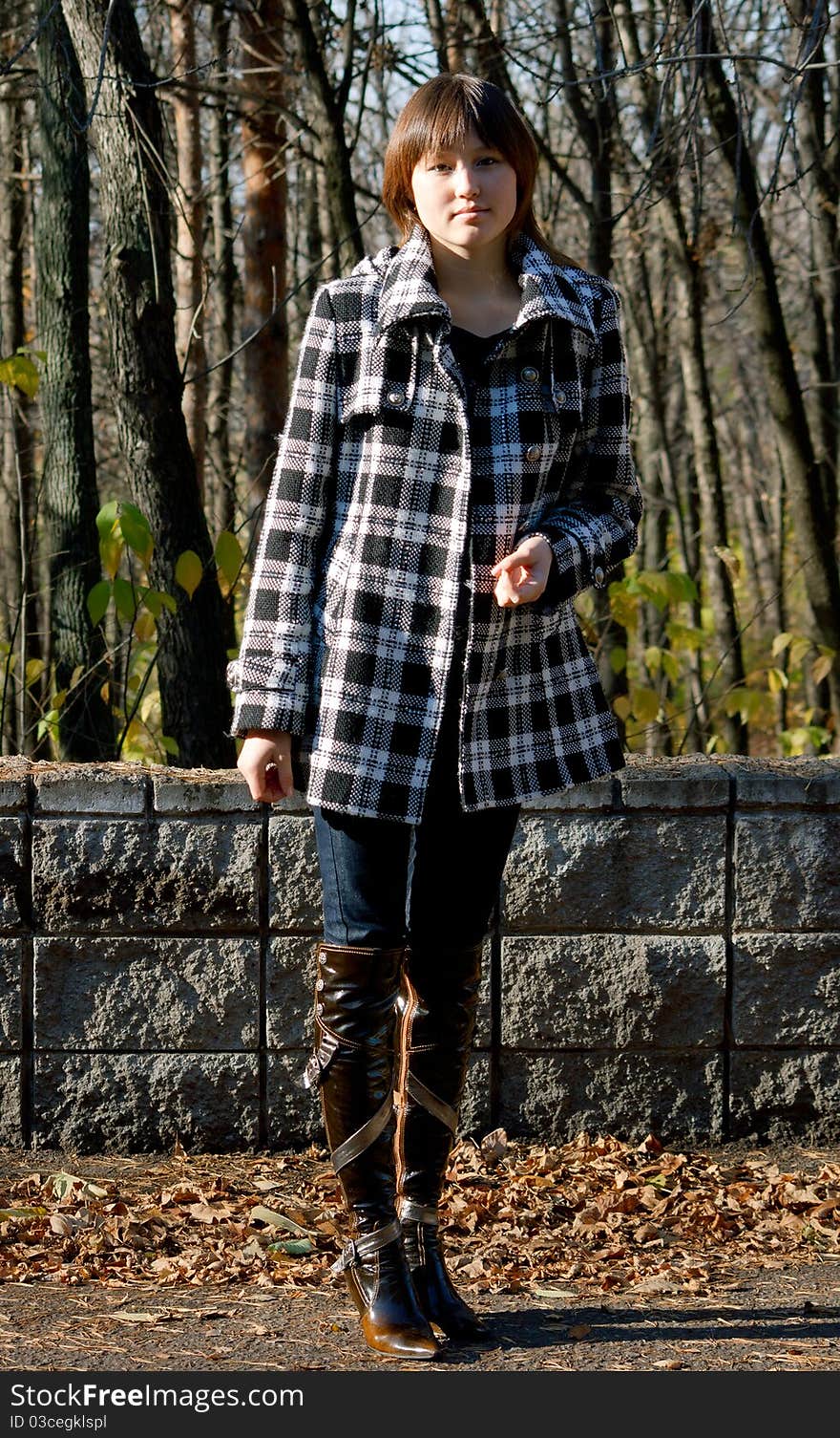 Asian Girl In Autumn Park