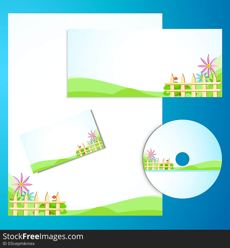 Illustration of business template with business card,cd cover and letter head