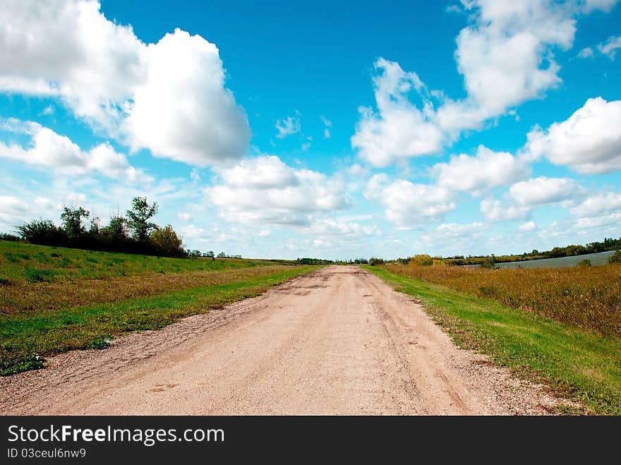 A road through a field in fall time