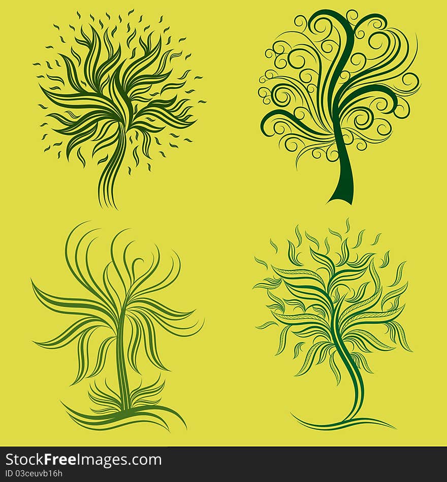 Vector set of spring tree design elements